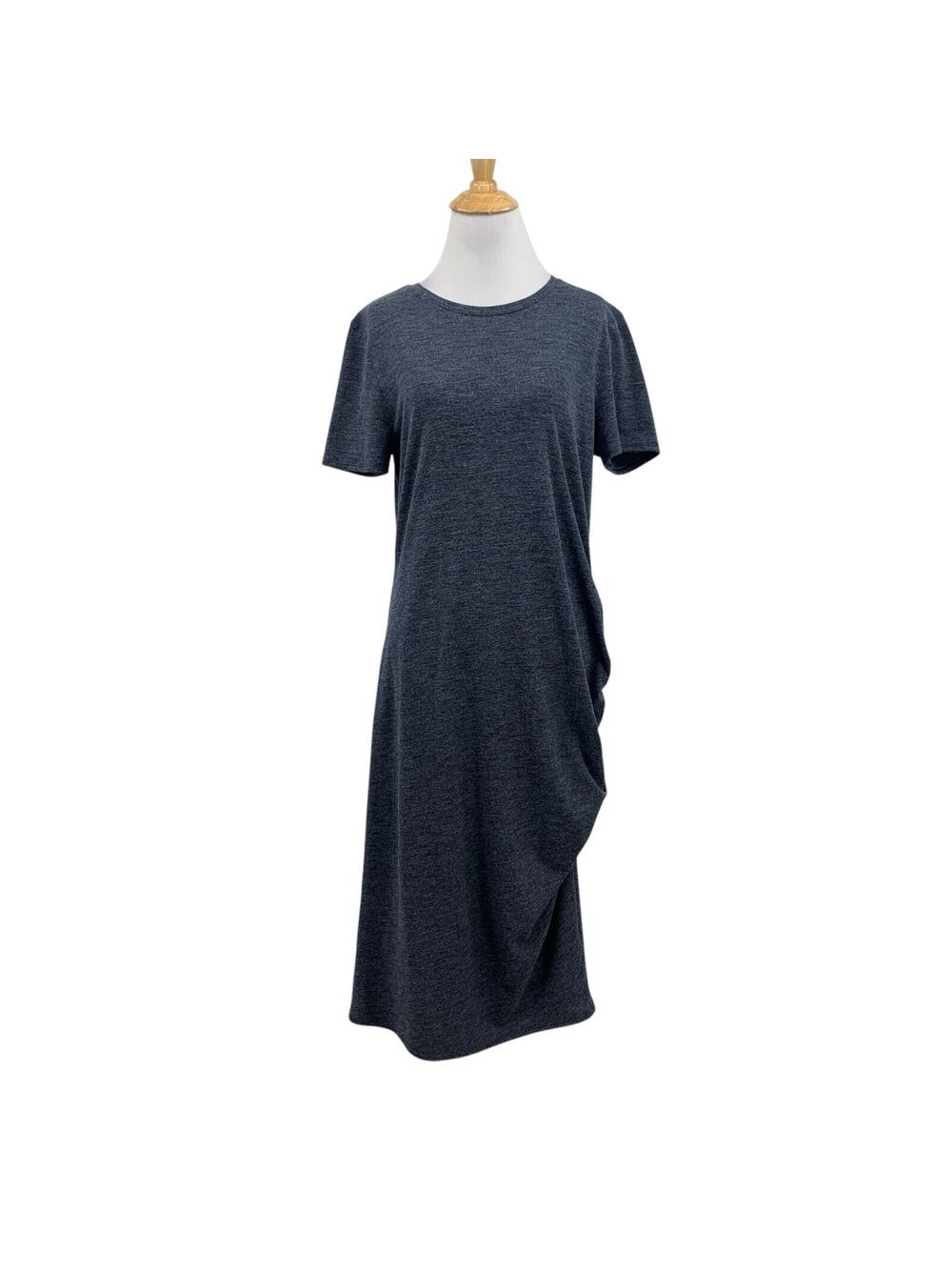 Treasure Bond Dress Womens L Large Blue Gray Side Short Sleeve Crew Ruched Tee